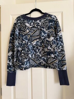 Joie Navy Floral Printed Long Sleeve Sweater